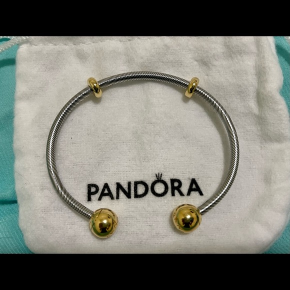 PANDORA two-tone snake chain open bangle - Picture 1 of 4